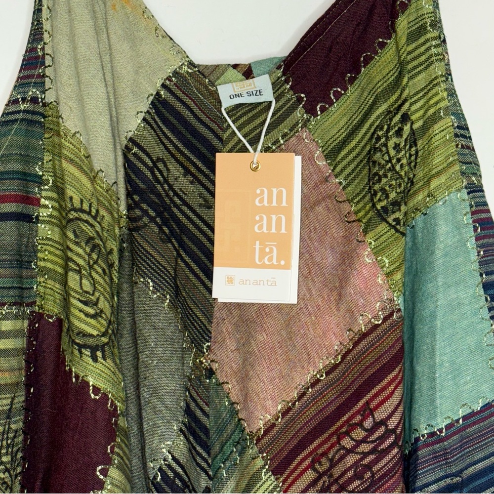 Kantha Boho Patchwork Jumpsuit Overalls in Earthy Tones One Size - Picture 2 of 10